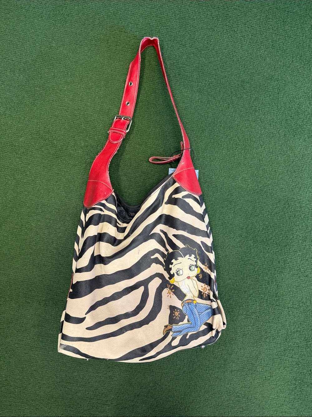 Betty Boop Zebra Print Canvas Shoulder Bag with Red Trim